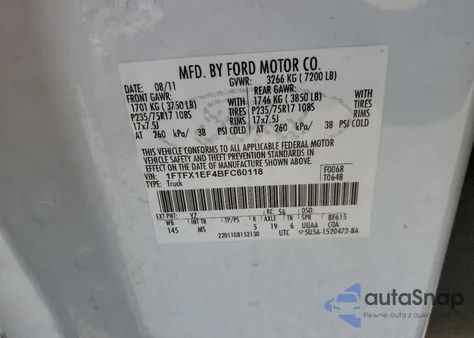 2011 Ford F150 Super Cab из США, поврежденный, VIN 1FTFX1EF4BFC60118